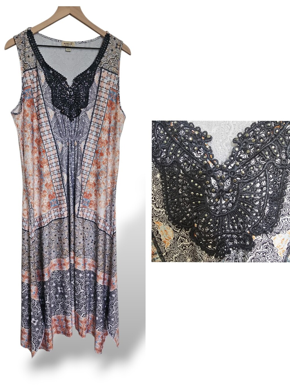 ONE WORLD BOHO ASYMMETRICAL BEADED DRESS